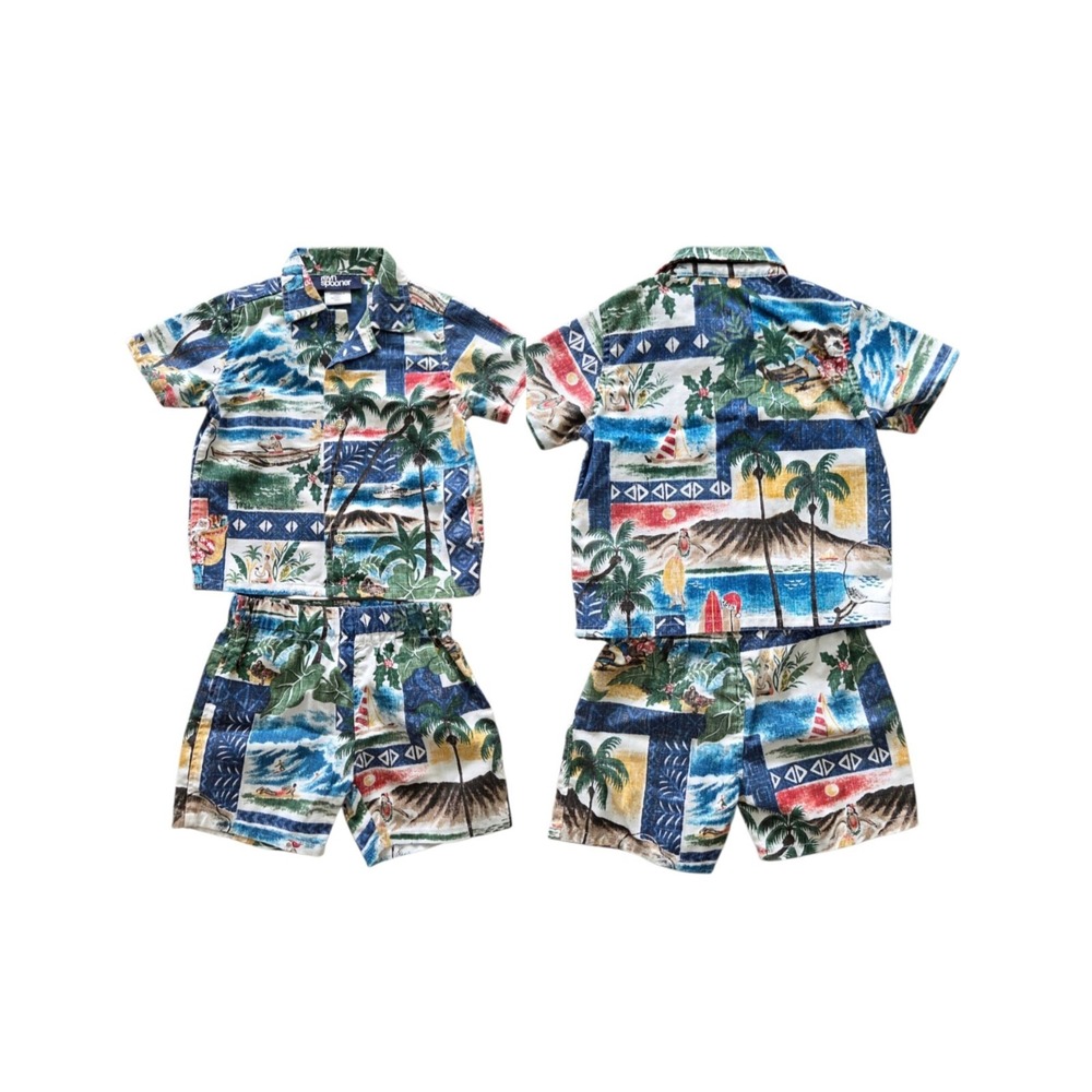 Reyn Spooner Baby Boy Hawaiian Aloha Shirt Shorts Set 6/12M Tropical Christmas